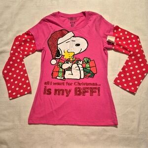 Peanuts Snoopy girls size Medium or 7/8, pink with red and white polka dot New
